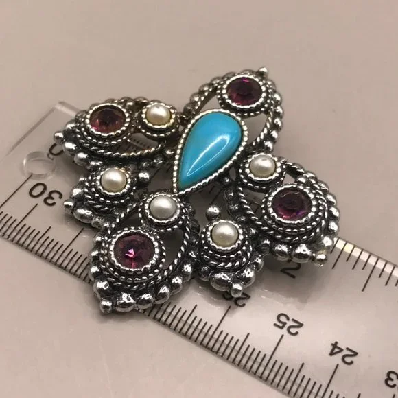 Vintage Sarah Coventry Silver-Tone Imperial 1970's Brooch Pendant - Picture 5 of 7